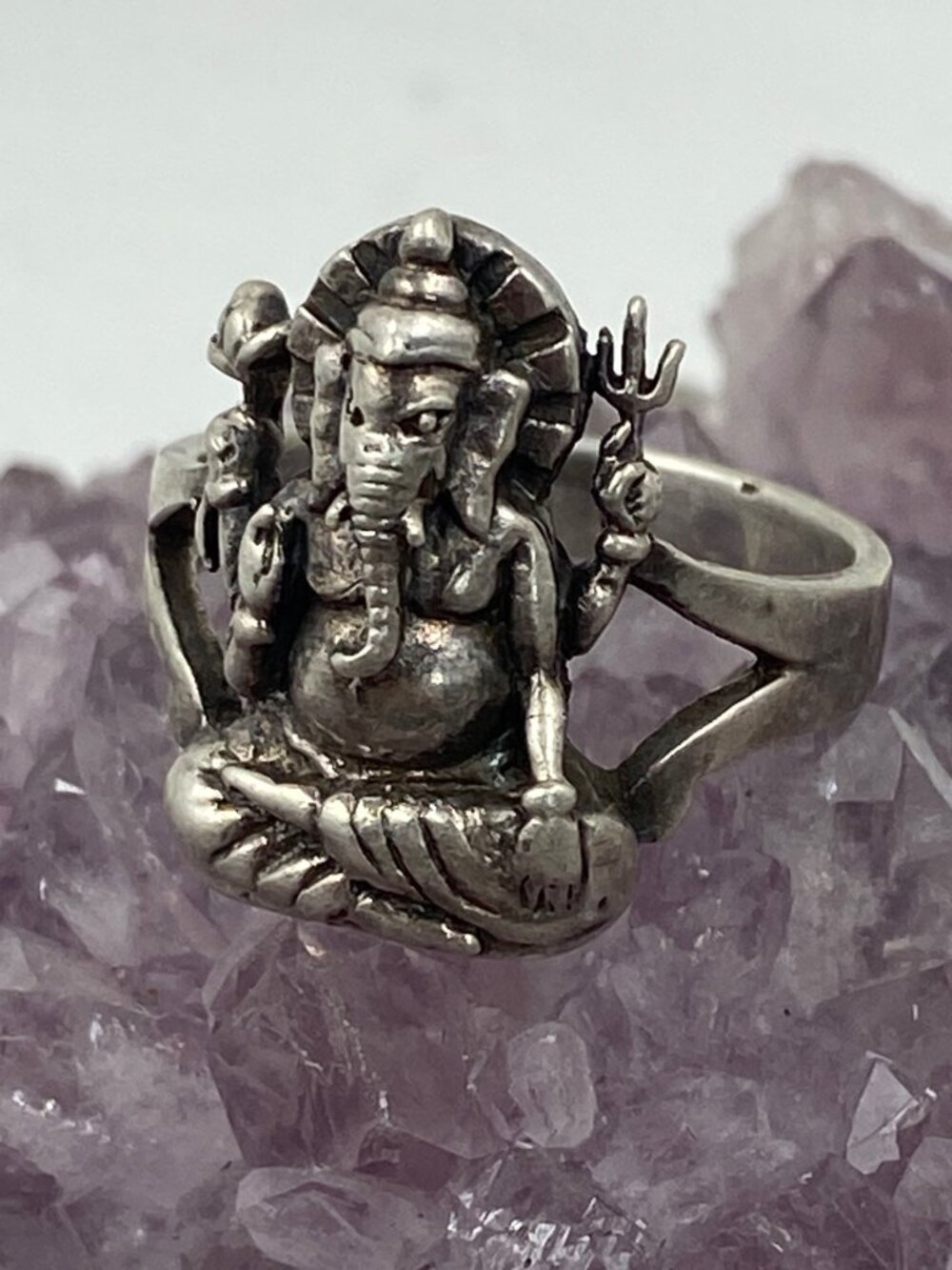 Vintage Sterling Silver Ganesha Ring - Size 9